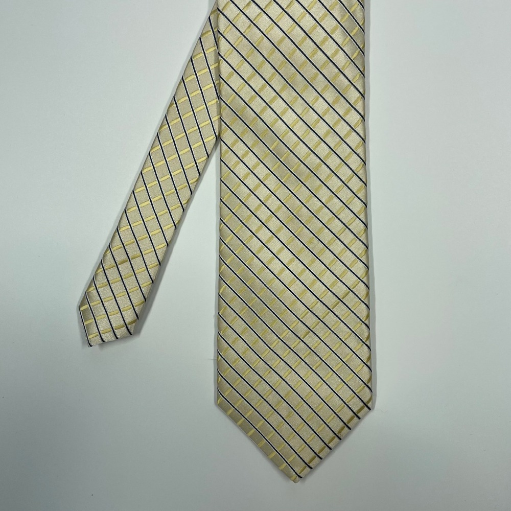 Valerio Garati Cream Gold Striped Woven Necktie Mens OS